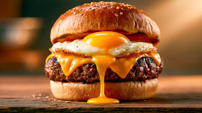 Breakfast Cheeseburger with Fried Egg and Melted Cheese