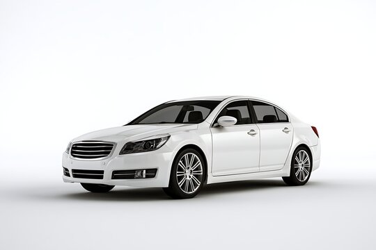 Modern white luxury sedan car in studio lighting front three quarter view 3d rendering