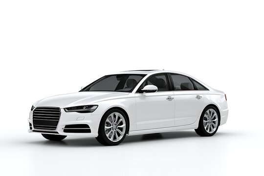 Luxury white sedan car isolated on white background