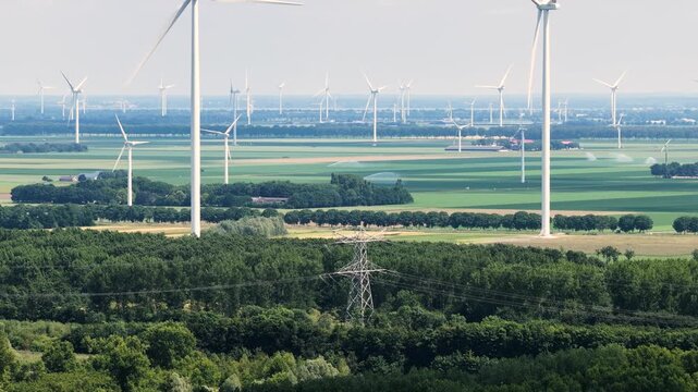 Netherland North Holland Almere City Lelystad Provence Farmland Industrial Wind Energy Dutch Wetland Aerial Drone 4K