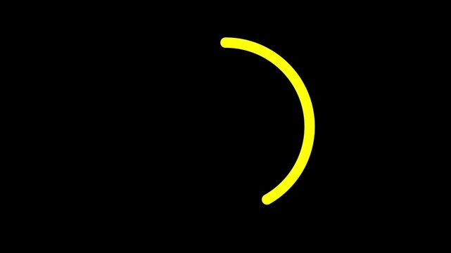 Yellow loading circle spinning in infinite loop motion graphic isolated on solid black background set.