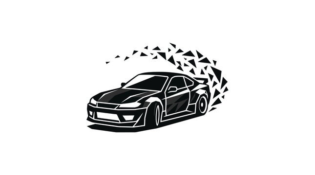 Sports car drifting with low-poly tire smoke vector illustration