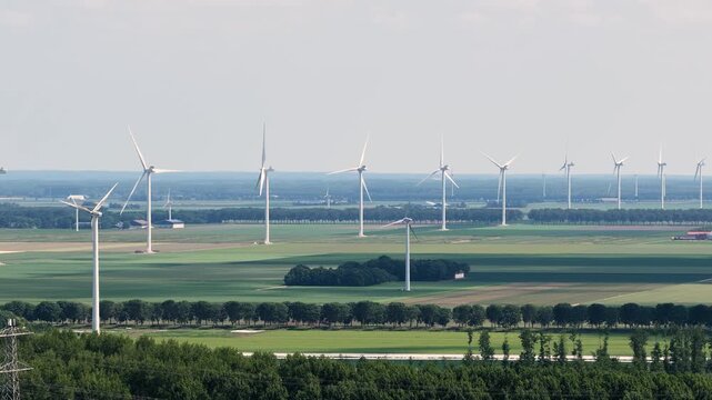 Netherland North Holland Almere City Lelystad Provence Farmland Industrial Wind Energy Dutch Wetland Aerial Drone 4K