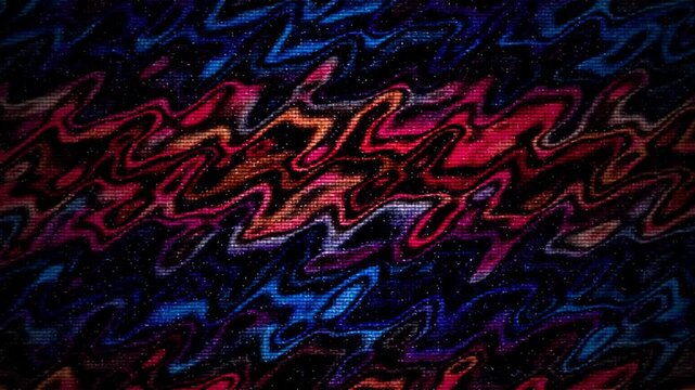 Abstract Red and Blue Zigzag Glitch Loop Background with CRT Pixel Grid Texture. Retro Synthwave Wavy Distortion Motion Loop in Magenta and Cyan Neon