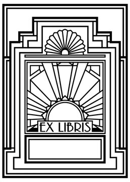 Art Deco Ex Libris bookplate frame with geometric sunburst and elegant vintage lines
