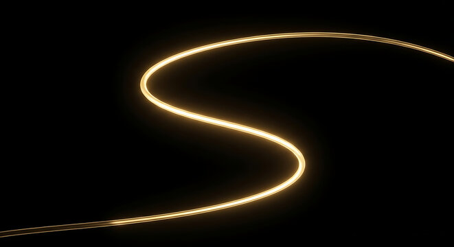 Minimal Golden Light Thread Forming an Elegant Curve on Black