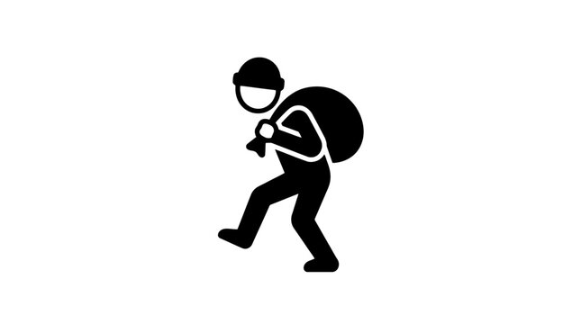 Thief or burglar with loot bag silhouette vector illustration