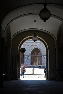 internal courtyard (also called Piazzetta Pescheria) of the famous Gothic Palace of Piacenza, located in the heart of the city in Piazza Cavalli piacenza italy