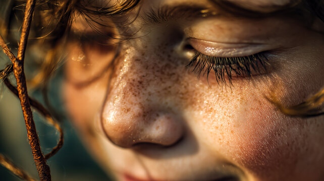 Childhood Innocence: Freckled Face in Sunlight
