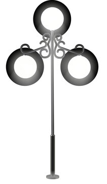 Modern and vintage city street lights row working at night. Urban electrical lightning system