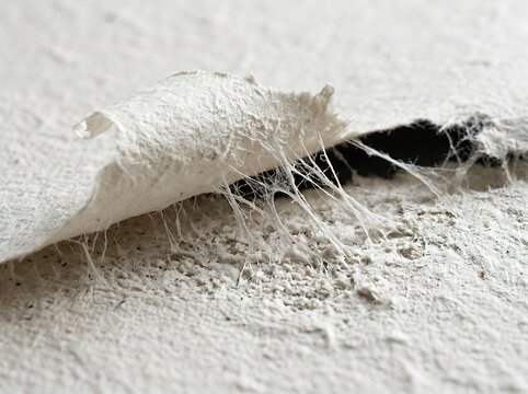 Close up view of moth cocoon attached to white wall surface