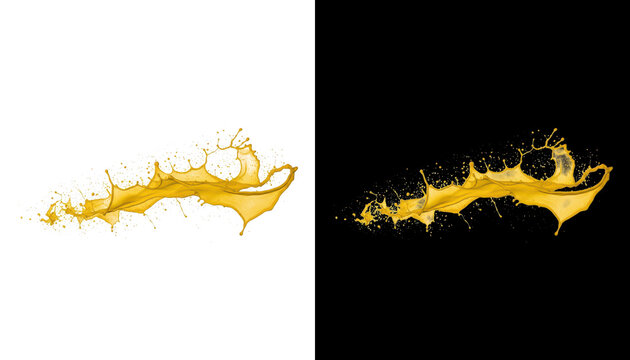 Dynamic yellow paint splash isolated on transparent background