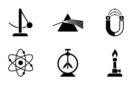 Science Icons Set: Physics, Chemistry, Astronomy, Magnetism, Light, Energy Concepts