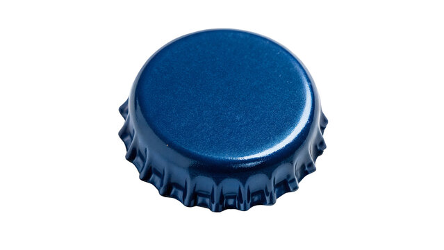 Single classic blue metallic crown bottle cap isolated on transparent background