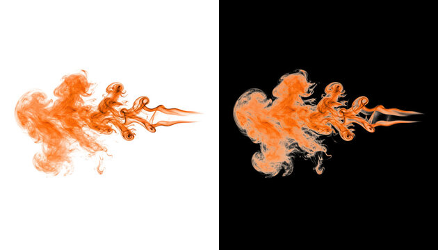 Abstract orange smoke cloud isolated on transparent background
