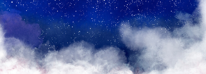 Watercolor Milky Way Galaxy with Stars in a Deep Blue Night Sky © AksanaK