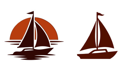 Fototapeta premium Sailboat silhouette at sunset for nautical ocean travel background.