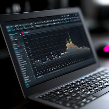 Data breach warning on laptop screen network anomaly graph breaking flatline with automated marker macro closeup cybersecurity technology background render