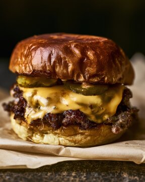 Smash Burger With Melted Cheese and Pickles
