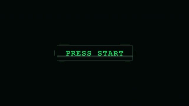 Retro Gaming Start Screen Interface Animation with Flashing Green Text on a Dark Background