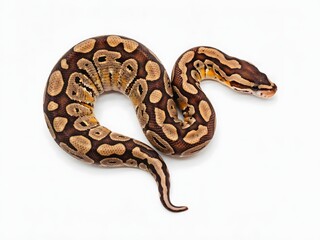 Fototapeta premium Ball python snake with brown and tan patterns isolated on a white background