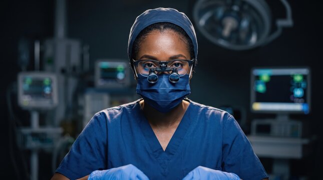 Surgeon with intense gaze symbolizes unwavering commitment to advanced medical technology and strategic health investment.