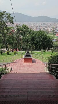 Buddha Statue in Kathmandu Nepal with Kathmandu Valley and Himalayan Hills, Sacred Buddhist Sculpture, Spiritual Heritage Landmark, Buddhist Culture, Meditation, Pilgrimage and Travel
