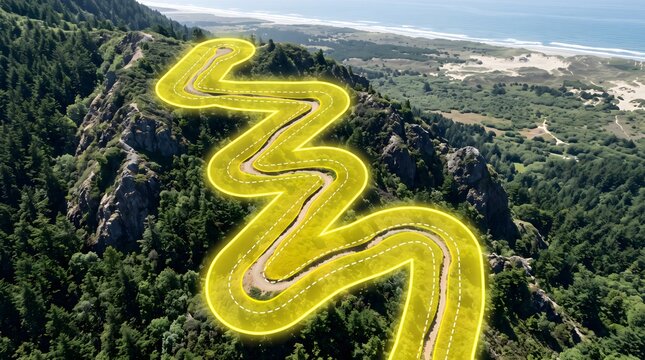 Geographic Information System GIS Buffer Zone Visualization on a Winding Mountain Road