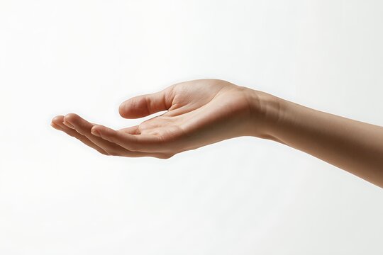 Open hand palm up gesture isolated on white background