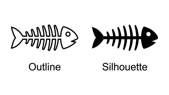 Fishbone Outline and Silhouette: A clear comparison showcasing the stark difference between a fishbone outline and a solid silhouette, presented side-by-side for easy visual interpretation.