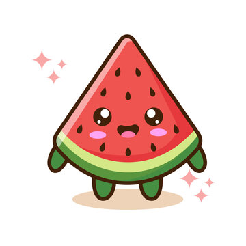 Cute Kawaii Watermelon Slice Character Vector Illustration