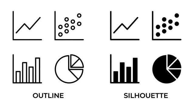 Data Visualization Icons: A collection of graphic icons representing various data visualization types, including line charts, scatter plots, bar graphs, and pie charts.