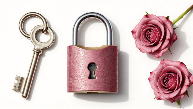 Antique Key and Rose Padlock Combination A Symbol of Love, Security, and Enduring Romance
