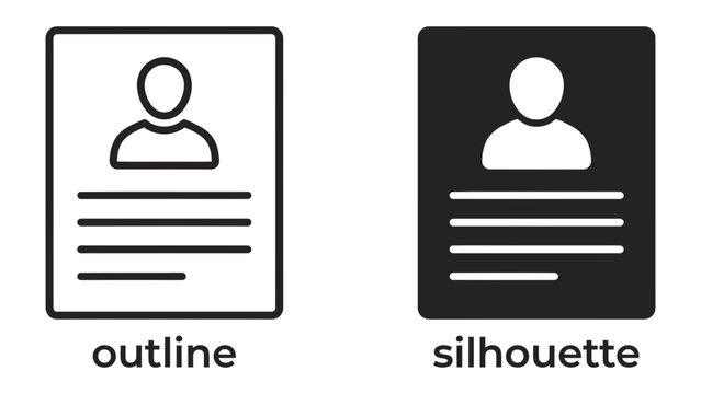Profile Card Icons: Two simple icons representing a profile card, one in outline and the other in silhouette, conveying personal information and identity.