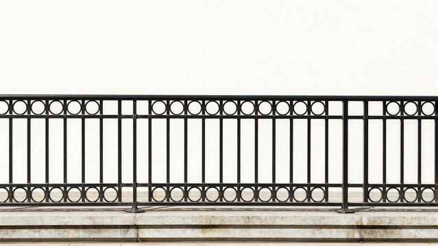 Classic Black Iron Railing on Concrete Wall Against a Bright Background