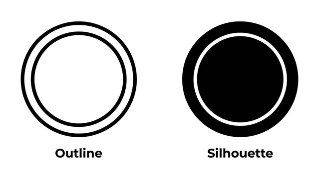 Outline vs Silhouette: A visual comparison of two circular shapes, one presented as a clear outline and the other as a solid black silhouette, highlighting their contrasting graphic representations.
