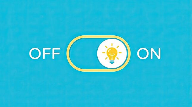 Digital toggle switch concept with light bulb icon symbolizing activation with bright blue background flat design toggle switch set against illustration innovation technology interface electric