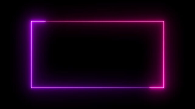 Neon pink and purple glowing rectangular frame border with smooth motion loop rectangle