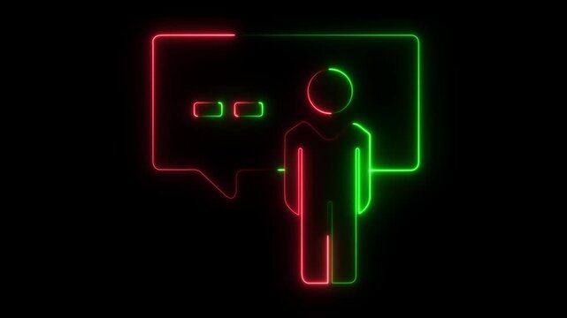 Neon glowing Message box icon. Neon line motion, news notice post, smart notifications  inbox, incoming messaging..