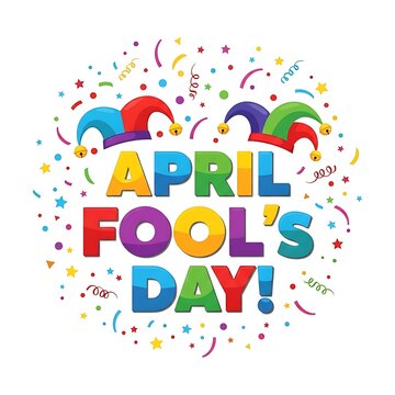 April fool's day celebration with colorful confetti and jester hats