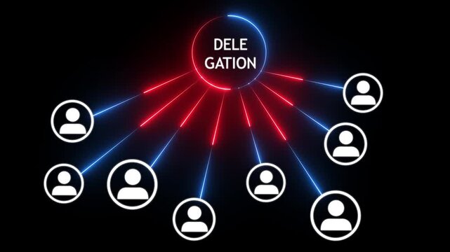 Delegation idea Supervisors delegate work rights to other people on the team. on the black background. delegate, skill, business, concept.