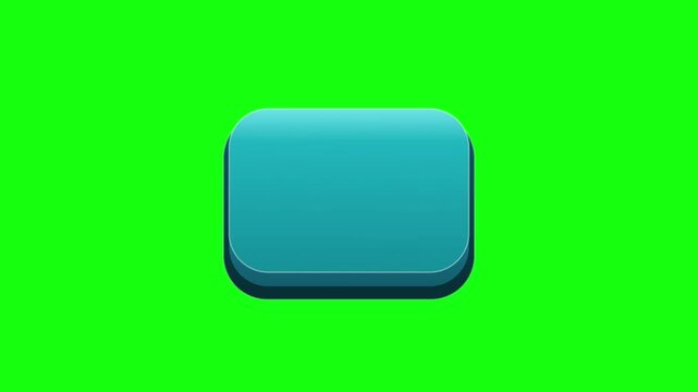 Cyan blue rounded square button on chroma key green screen background.