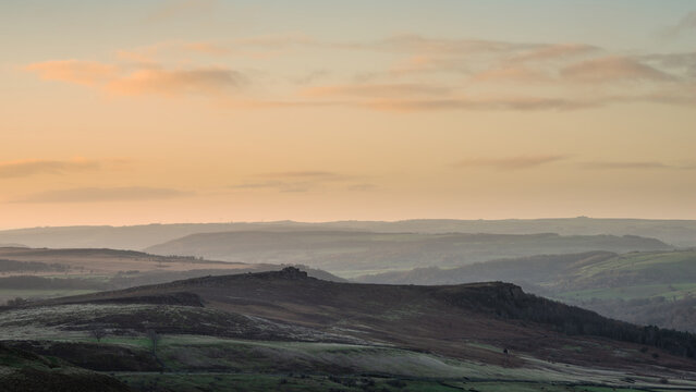 Beautiful Peak District Autumn Fall landscape at sunrise with beautiful vibrant colours