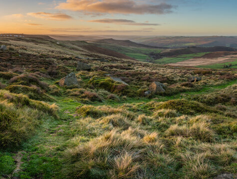 Beautiful Peak District Autumn Fall landscape at sunrise with beautiful vibrant colours