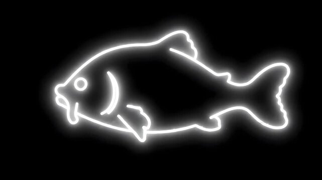 White Neon Blobfish Line Art Floating on Black Background