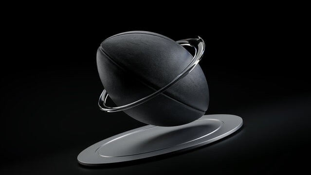 Abstract levitating textured oval object floating above a reflective plate against a dark moody background with levitation