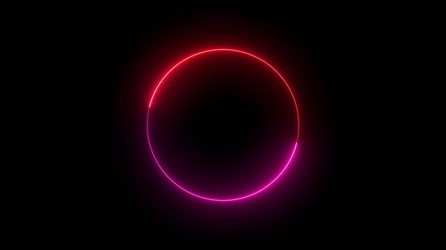 Neon glowing circle frame with red and pink light motion loop ring
