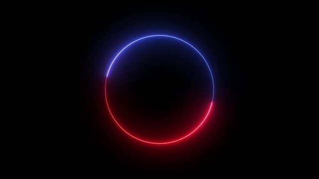 Neon red and blue glowing circle loading animation on black background, ring