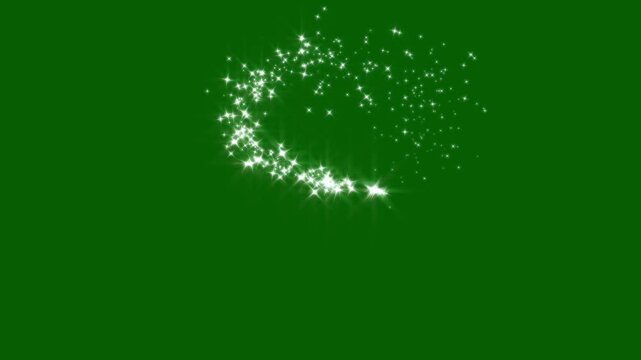 Glowing fairy glittering trail animation on green screen background, white shimmer particles, flowing glowing particles animation, cartoon doodle sparkles, 4k Magic light stars line effect