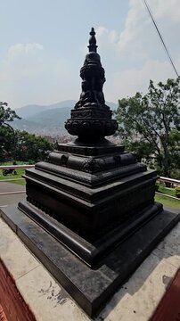 Buddha Statue in Kathmandu Nepal with Kathmandu Valley and Himalayan Hills, Sacred Buddhist Sculpture, Spiritual Heritage Landmark, Buddhist Culture, Meditation, Pilgrimage and Travel